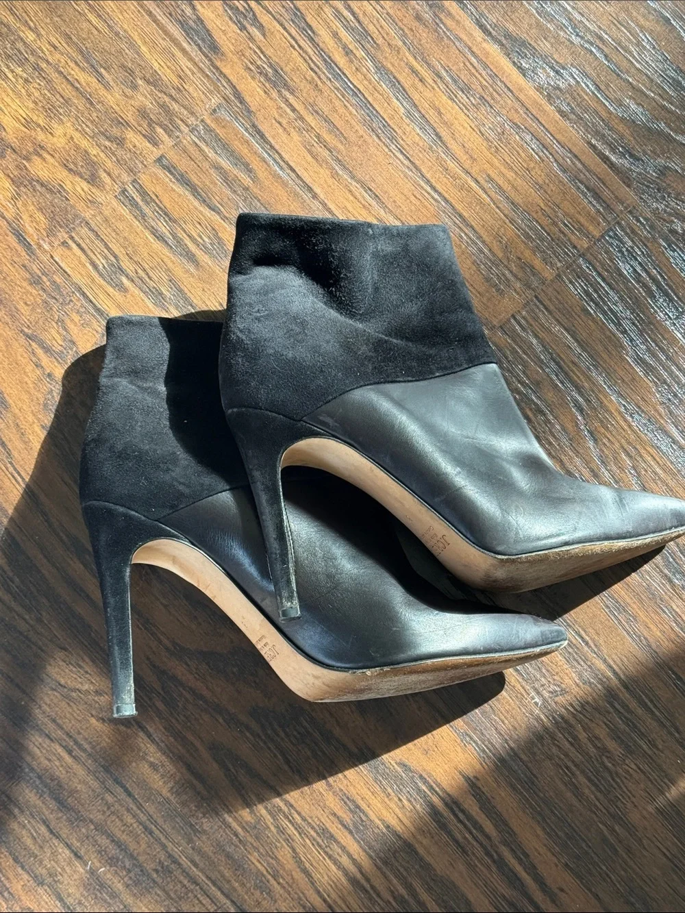 J. Crew Black Leather Pointed-Toe Ankle Booties with Suede Collar